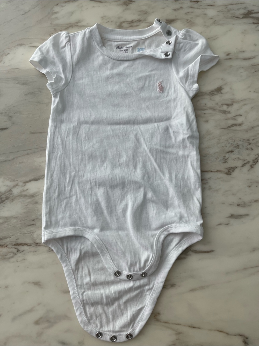 Ralph Lauren White Short-Sleeve Baby Bodysuit with Pink Pony